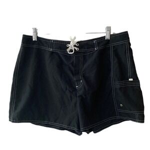 Y2K Board Shorts Black Swim Trunks with Contrast Stitching